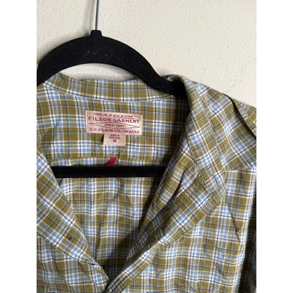 Filson Men's Medium Olive Plaid Long‎ Sleeve Button Up Shirt Outdoors Casual